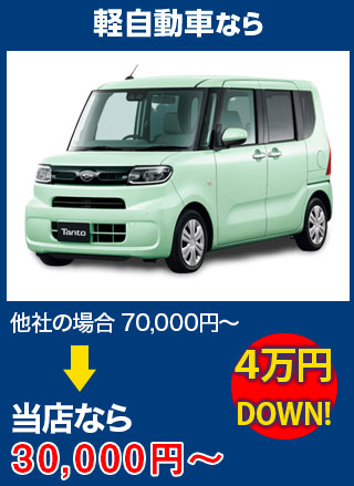 軽自動車なら、他社の場合70,000円～のところをTNKなら30,000円～　5万円DOWN！